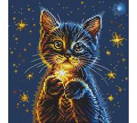 Kit Point De Croix Compté Collection D`Art "Les Étoiles Secrètes Du Chaton" 19x19 Cm