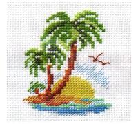 Kit Point De Croix Compté "Île Aux Palmiers" 6x8 Cm