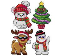 Kit point de croix compté sur toile plastique avec jouets de Noël 4 décorations d'hiver différentes dimensions 120CS. Idéal pour les amateurs de broderie et de couture