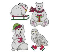 Kit point de croix compté sur toile plastique avec Noël blanc 4 magnifiques décorations différentes dimensions 151CS Idéal pour les amateurs d'art et d'artisanat