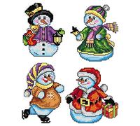 Kit point de croix compté sur toile plastique bonhommes de neige 4 décorations de Noël différentes dimensions 129CS Idéal pour les amateurs de broderie et d'artisanat