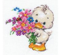 Kit Point De Croix Compté "Tous Mes V?Ux De Bonheur" 12x12 Cm