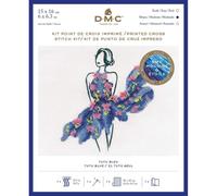 Kit point de croix - Danseuse tutu bleu - Toile imprimé, fils, aiguilles - DMC