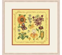 Kit point de croix Le Bonheur des Dames "Fleurs jaunes et bordeaux", DIY, 13x14cm