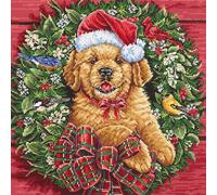 Kit point de croix Letistitch "Chiot de Noël", compté, DIY, 26x26cm