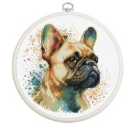 Kit point de croix Luca-S avec cadre à broder "Le Bouledogue Français", compté,