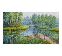 Kit point de croix Luca-S "Bouleaux au bord du lac", DIY, 59x33cm