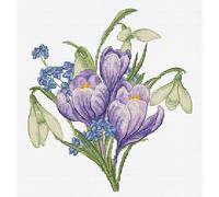 Kit point de croix Luca-S "Fleurs printanières", compté, DIY, 17x19cm