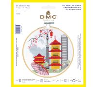 DMC - Kit Point de croix Tokyo | Kit complet : Toile, Tambour, Fils à broder, aiguille et insctructions complètes | Niveau intermédiaire