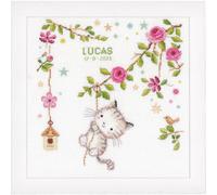 Vervaco Kit point de croix compté Chaton effronté – Kit complet 30×31 cm – Cadeau naissance