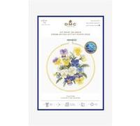 Kit point de croix - Violettes - Fleurs - Toile imprimé, fils, aiguilles, tambour - DMC