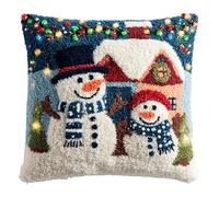 Kit Point Noué Á Faire Coussin Bonhomme De Neige De Noël Kit De Crochet De Loquet Pour Adultes,Broderie Debutant Diy Latch Hook Kit Broderie Au Point De Croix Pour Cadeaux Décoration 43X43Cm