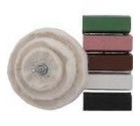 Kit polissage lustrage métaux 3 brosse circulaire lamelle coton + 5 pâtes à polir SCID