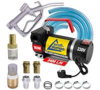 KIT Pompe à Diesel Pompe à Fioul Auto-Amorçante 230 V Électrique Set de Ravitaillement avec Pistolet de Distribution, Tuyau, Clapet Anti-Retour et Accessoires