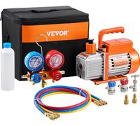 VEVOR Kit Pompe à Vide CVC 1 Étage avec Manomètre de Collecteur Tuyaux 99 L/min Compatible Avec Les Réfrigérants R134a, R22, R12, R502, R502, R410A, R404 et R407C