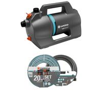 Gardena Pompe de jardin 4100 Silent Set :Pompe d'irrigation très silencieuse et innovante avec kit d'aspiration de 3,5 m et tuyau classique de 20 m, débit 4100 l/h, moteur 550 W, étanche(9051-20)