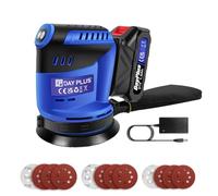 Kit Ponceuse Excentrique Sans Fil - 21V - 1x Batterie 1.5Ah - 12 Abrasifs Inclus - Multiusage (Polissage, Ponçage Fin, Décape) - Ergonomique & Léger - Parfait Bricoleurs/Pros