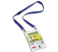 kit porte badge évènementiel avec lacet textile, bleu, format A6 PVC, boîte de 10 G