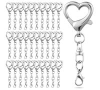 Kit Porte Fabriquer,30 Pièces Argent Petit Mousqueton Porte s de Cœur en Alliage avec Crochet Pivotant pour Sangle Chaine Porte-Clés Mousqueton Fermoirs Sac à Dos Bricolage Artisanat