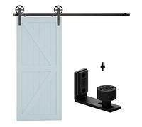 Kit Porte Coulissante, 4-6. 6ft Kit de quincaillerie de porte de grange coulissante 122cm-203cm Système ferroviaire industriel piste grande roue I Guide de plancher réglable, Quincaillerie de porte r
