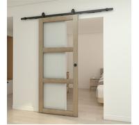 Kit porte coulissante aspect Chêne avec insert en verre+rail acier noir H.215xl.90 cm SCHULTE, style campagne chic système Softclose
