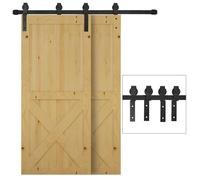 HOMCOM 200CM Quincaillerie porte coulissante de grange, rail porte coulissante double de 100 cm de large, épaisseur 35-40 mm, charge 90 kg, robuste en acier au carbone, poulie forme I pour maison