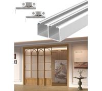 Kit Porte Coulissante Kit de Quincaillerie pour Porte de Grange (122 152 183 213 244 274 305cm), Porte Pliante Argentée pour Deux Portes, Porte Escamotable Coulissante à Double Rail avec Poulie(3.3ft/