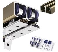 Kit Porte Coulissante Kit de Quincaillerie pour Portes Coulissantes à Double Rail, Ensemble de Rails pour Portes Coulissantes, Kits de Portes de Placard à Ouverture Fluide(Champagne,426cm/14ft)