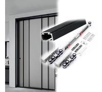 Kit Porte Coulissante Placard 1-6 m Rail Porte Coulissante Placard en Alliage D'aluminium Kit de Quincaillerie pour Porte de Grange Suspendue de 80 kg Roulette Tampon(Noir,2.8m/9.2ft)