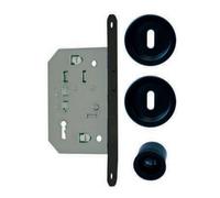Kit porte coulissante poignée ronde noire clé L EUROWALE NO014