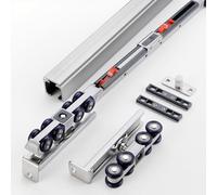Kit Porte Coulissante Rail de Porte Coulissante Lisse avec Tampons, Kit de Quincaillerie pour Porte de Grange Coulissante à Fermeture Douce, Rail de Porte-fenêtre Coulissante(Silver-White,1.2m/3.9ft)
