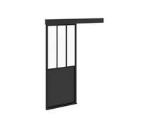 IDMarket Kit porte coulissante verrière 83 cm métal et MDF avec rail et fixations