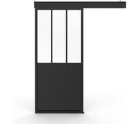 IDMARKET Kit porte coulissante verrière verre trempé 93 cm en métal + MDF avec rail et fixations