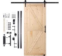 Kit porte de grange SucceBuy 36" x 84", porte coulissante en bois, guide et poignée au sol 8 en 1, panneau en épicéa, fonctionnement doux et silencieux, facile à installer, convient pour la maison et