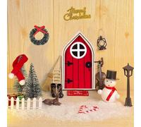 Kit Porte Lutin de Noël, Miniature Lutin Farceur de Noel Accessoires, Décorations de Porte de GNOME de Noël, avec Miniatures Porte Lutin Couronne de Noel Lampe à Huile Balai Tapi