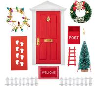 Kit Porte Lutin de Noël, Porte Lutin de Noel et Déco, KIT en Bois, Maison De Poupée Miniature DIY avec Mini Porte, Mini Sapin de Noel, Bottes, Decoration Cadeaux Enfants