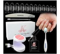 Kit Pose Americaine Ongles, 552 Pcs Capsule Americaine Ongle Amande, Colle Faux Ongles 5 en 1, Lampe UV Gel Pose Americaine, Limes à Ongles, Acrylique Artificiel Capsules Ongles Kit Manucure