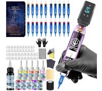 Kit Poseidon de machine à tatouer rotative sans fil avec 20 aiguilles cartouche et encre | Pistolet portable professionnel pour débutants