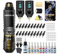 Kit Poseidon de machine à tatouer sans fil avec 20 aiguilles cartouche, encre et 2 piles rechargeables | Pistolet tatouage portable professionnel pour débutants