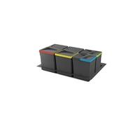 Kit poubelle de tri sélectif pour tiroir de cuisine avec socle Recycle hauteur 266mm, 2x15litres, 2x7litres, module 800mm, Plastique Gris antracite