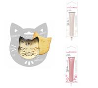 Kit pour biscuit en relief Chat + 2 Stylos au chocolat blanc et rose pastel Scrapcooking
