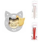 Kit pour biscuit en relief Chat + 2 Stylos au chocolat blanc et rouge Scrapcooking
