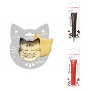 Kit pour biscuit en relief Chat + 2 Stylos au chocolat marron et rouge Scrapcooking