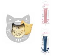 Kit pour biscuit en relief Chat + 2 Stylos au chocolat rose pastel et bleu nuit Scrapcooking