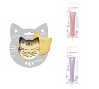 Kit pour biscuit en relief Chat + 2 Stylos au chocolat rose pastel et lilas Scrapcooking