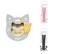Kit pour biscuit en relief Chat + 2 Stylos au chocolat rose pastel et noir Scrapcooking
