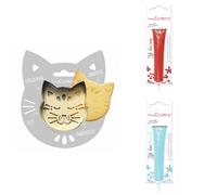 Kit pour biscuit en relief Chat + 2 Stylos au chocolat rouge et bleu pastel Scrapcooking