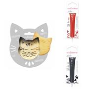 Kit pour biscuit en relief Chat + 2 Stylos au chocolat rouge et noir Scrapcooking