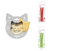 Kit pour biscuit en relief Chat + 2 Stylos au chocolat rouge et vert clair Scrapcooking
