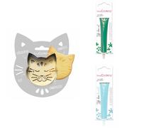 Kit pour biscuit en relief Chat + 2 Stylos au chocolat vert et bleu pastel Scrapcooking